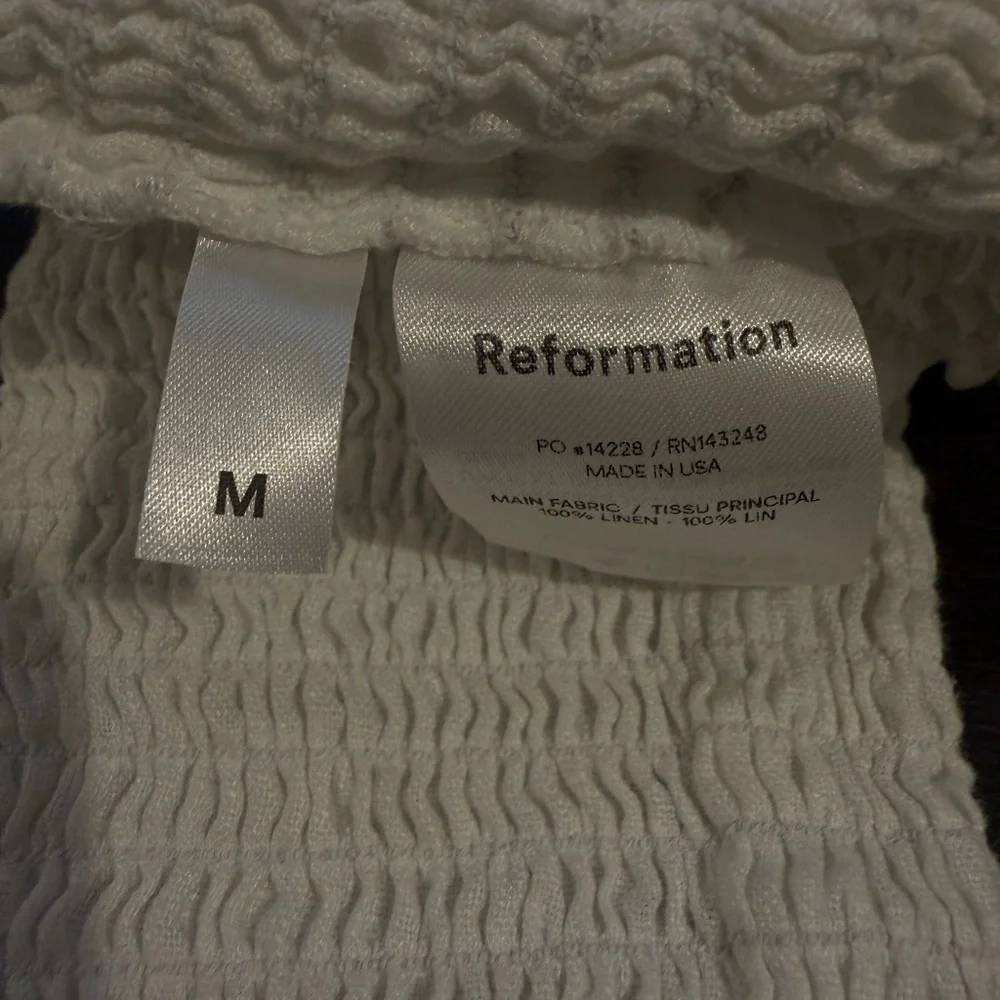 Reformation - Haven Top - 100% Linen - White Puff Sleeve Blouse